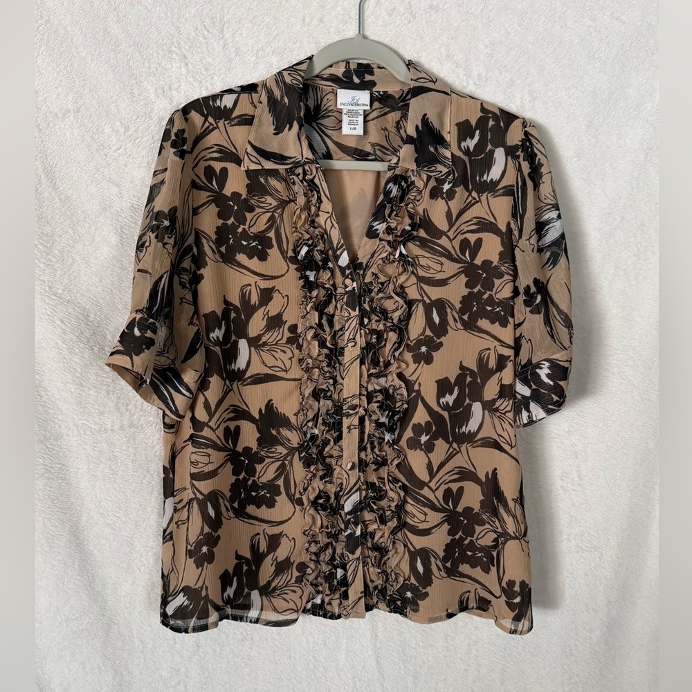 Jaclyn Smith Brown and Tan Floral Blouse
